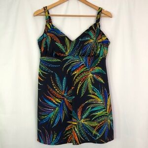 UPSTREAM Tropical Leaf One Piece Swimsuit Built in Bra Dress Size 16W